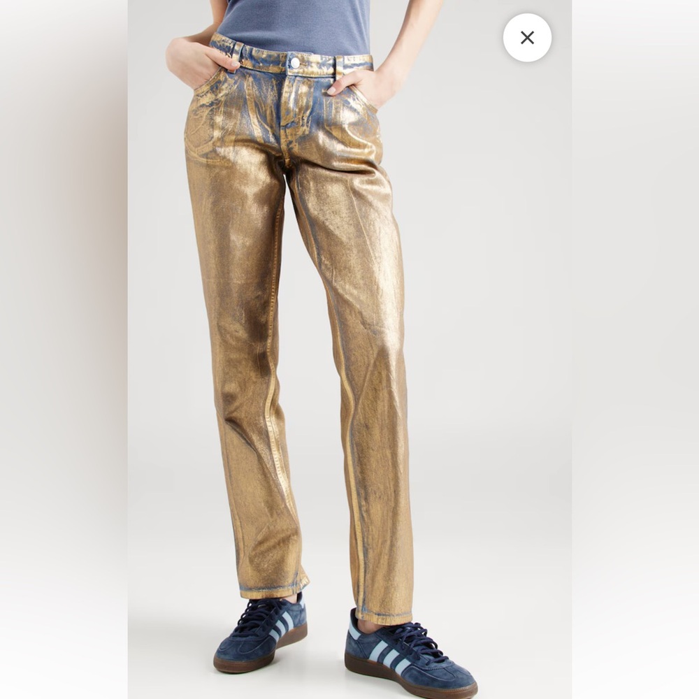 MONKI Regular Jeans Gold Coated Glitter Sparkle Straight Leg Size 28 BRAND NEW